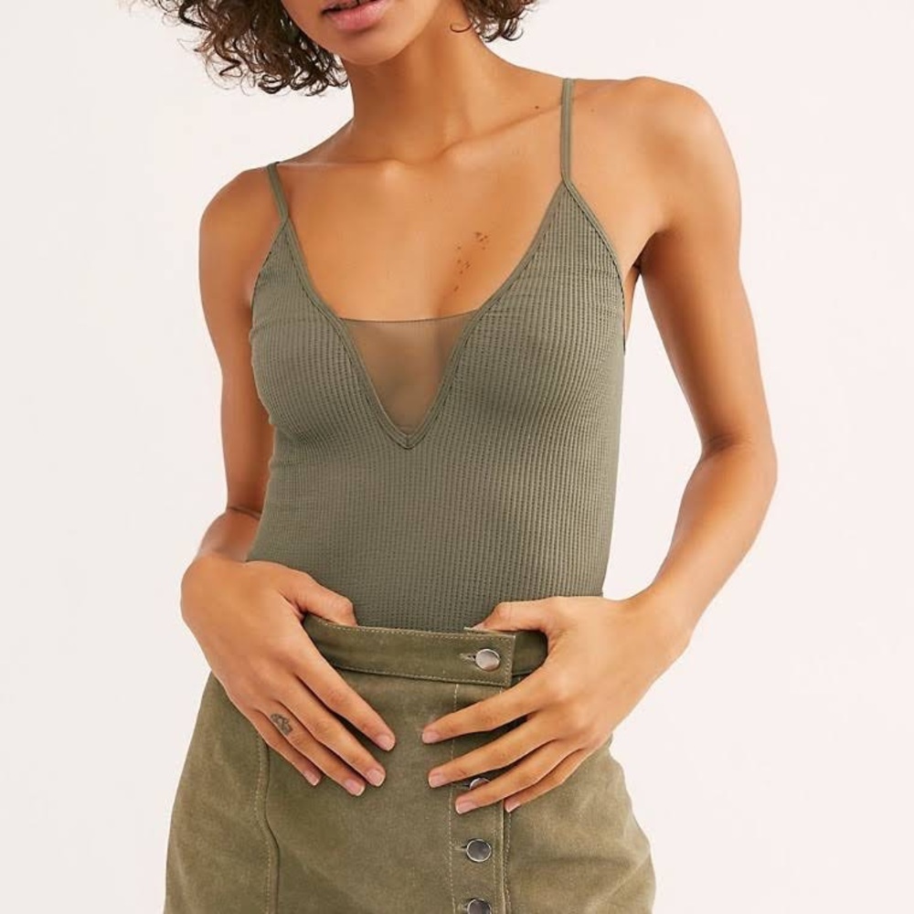 Free People Green Ribbed Mesh Cami